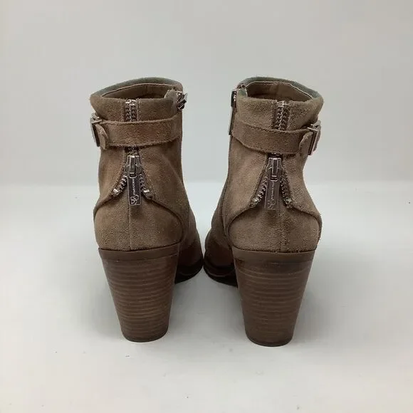 Jessica Simpson Cassley Womens 7.5 Beige Suede Ankle Boots Booties Side Zip Heel - Picture 4 of 16